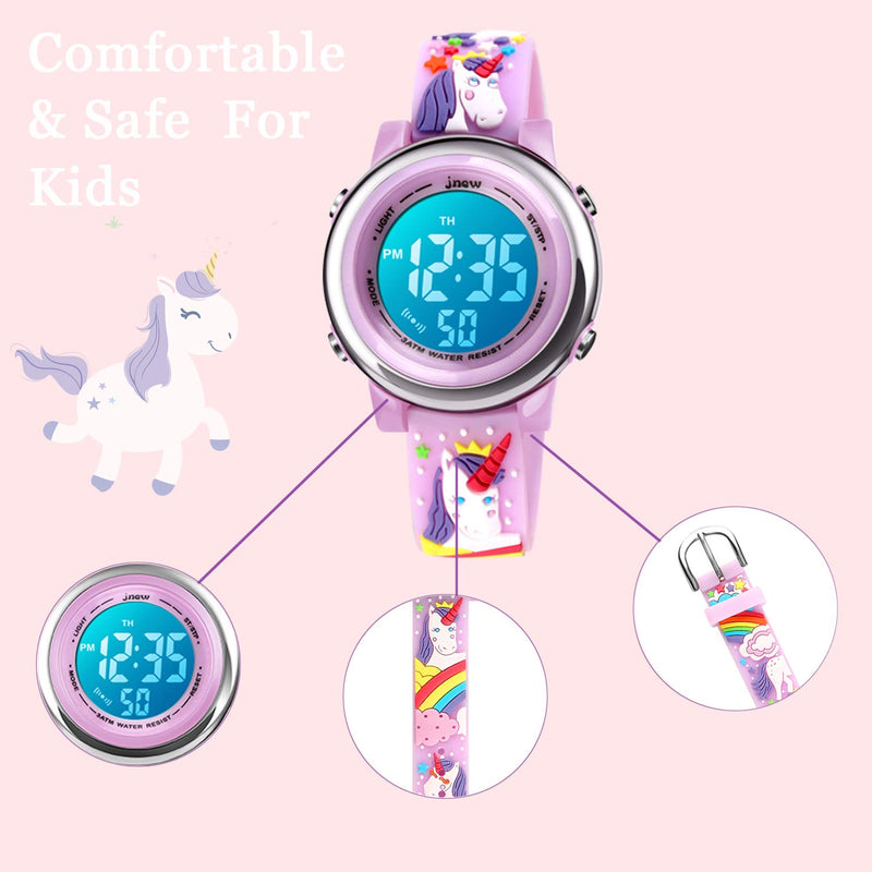 [Australia] - Kids Digital Sport Waterproof Watch for Girls Boys, Kid Sports Outdoor LED Electrical Watches with Luminous Alarm Stopwatch Child Wristwatch - Unicorn Lavender 