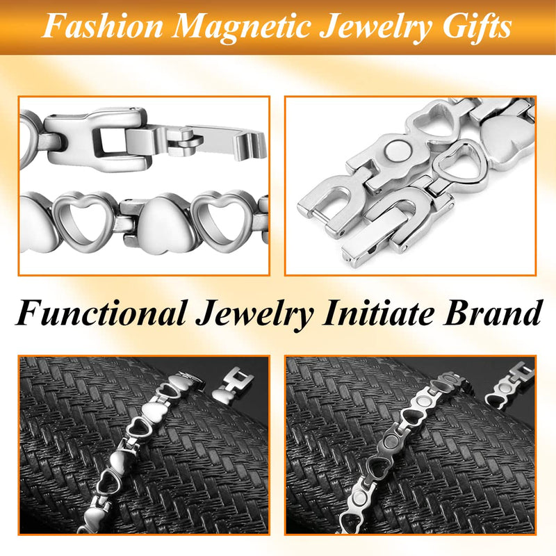 [Australia] - Vicmag Magnetic Bracelets for Women, Titanium Steel Magnet Brazaletes, 3500 Gauss Magnets Gift with Removal Tool (Love Heart Design for Ladies) Silver 