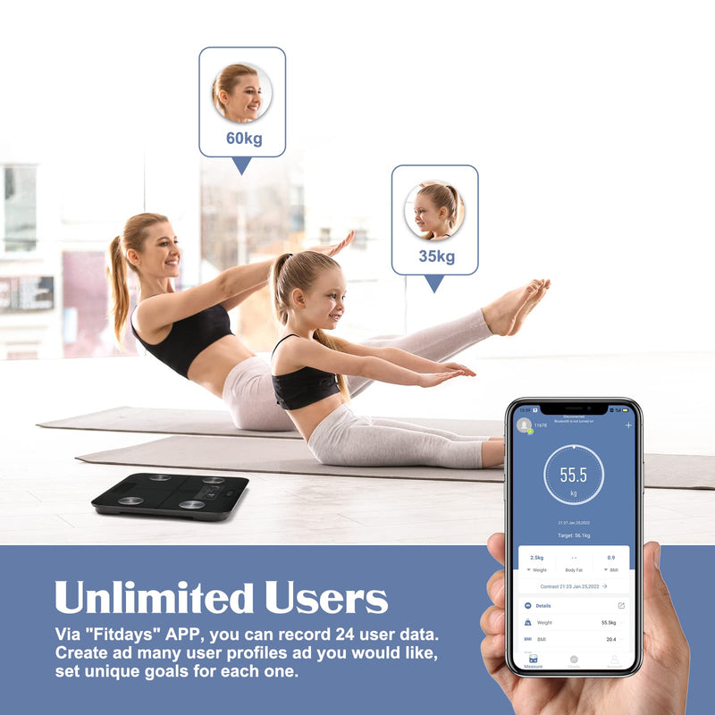 [Australia] - EEBBL Body Fat Scale, Bluetooth Digital Body Weight Bathroom Scales Weighing Scale Smart BMI Scales, Body Composition Monitors with Smartphone App, 400 lb(Stone/lb/kg) 