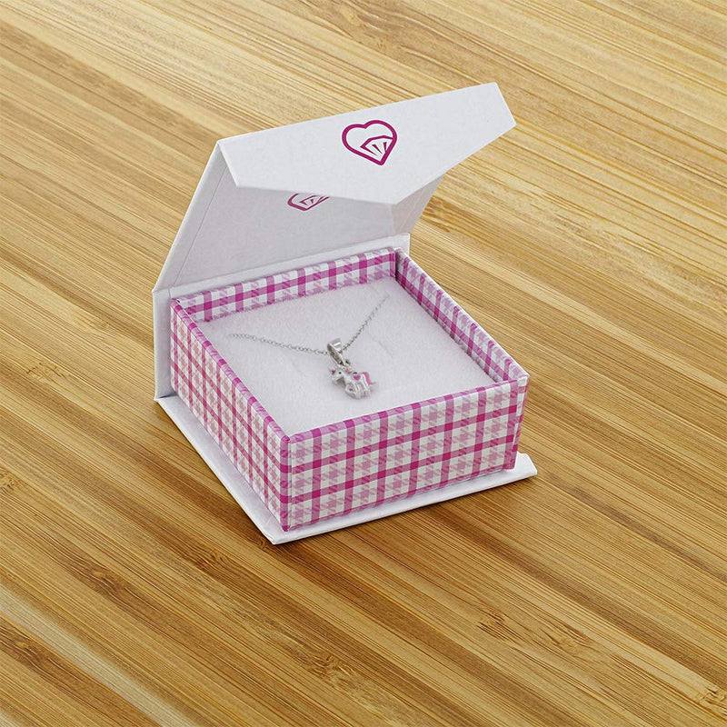 [Australia] - 925 Sterling Silver Pink & White Enamel Heart Unicorn Necklace Pendant for Girls 16" 