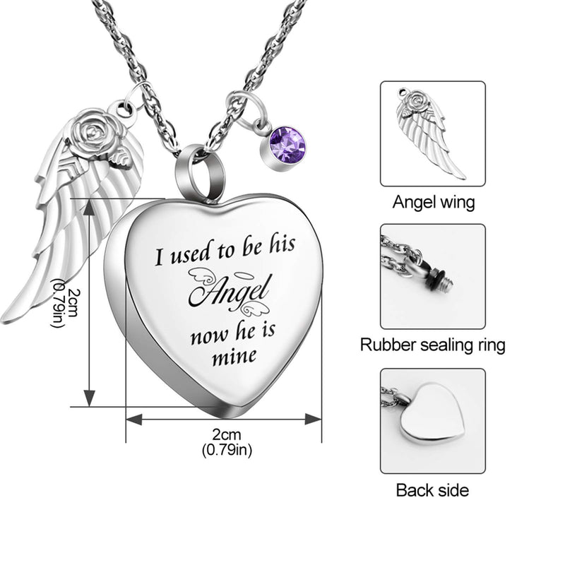 [Australia] - Dletay Heart Cremation Necklace for Ashes Angel Wing Urn Necklace with 12 PCS Birthstones-I Used to be His Angel, Now He/She is Mine I used to be his Angel 