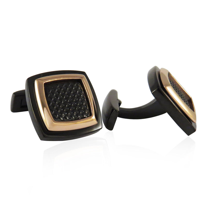 [Australia] - Mens Textured Copper Tone & Hematite Stainless Steel Cufflinks with Gift Box 