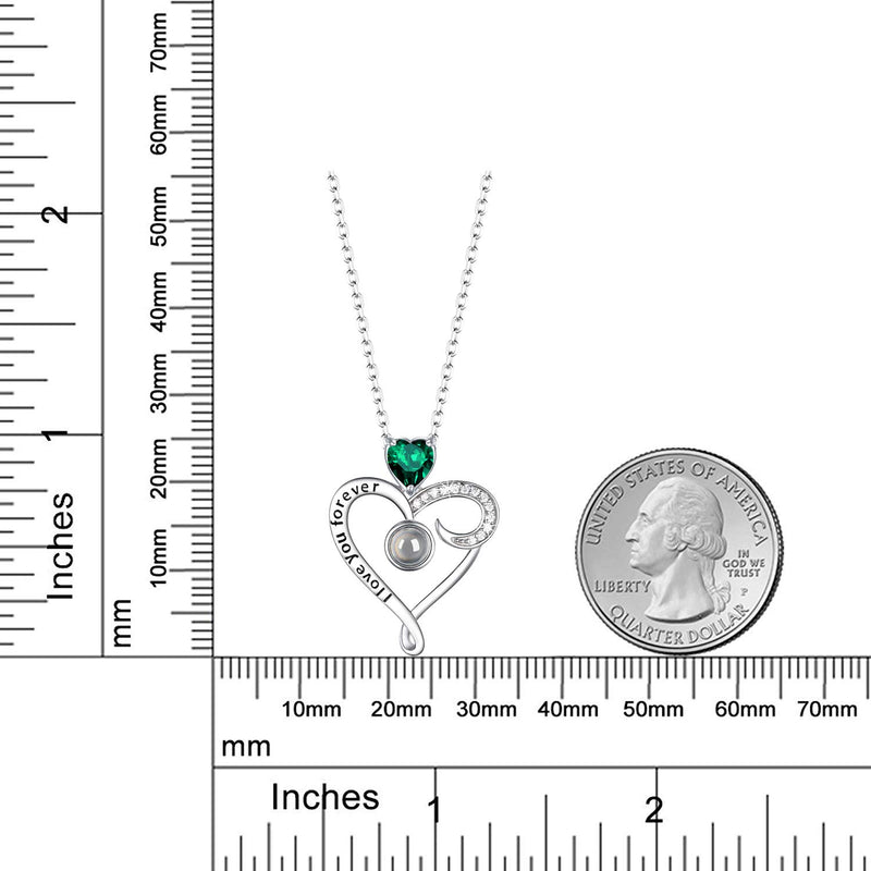 [Australia] - I Love You Necklace 100 Languages for Women Birthday Gifts Emerald Jewelry for Mom Wife Sterling Silver Love Heart Necklace I Love You 100 Languages Green Emerald Necklace 