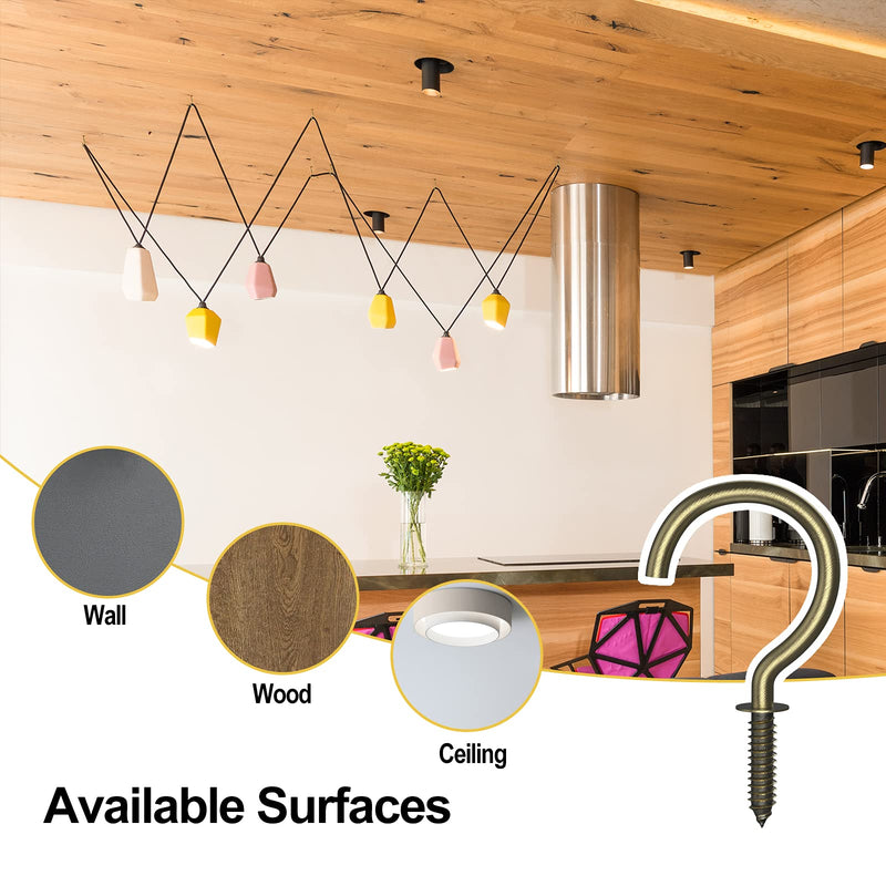 [Australia] - Screw Hooks, RELBRO Bronze 1-1/4 inch Cup Hooks Screw in Metal Heavy Duty Screw Ceiling Wall Hooks Plant Hooks for Hanging Plants Mugs Utensils Jewelry Lights feeders Wind Chimes - 50 Pcs 