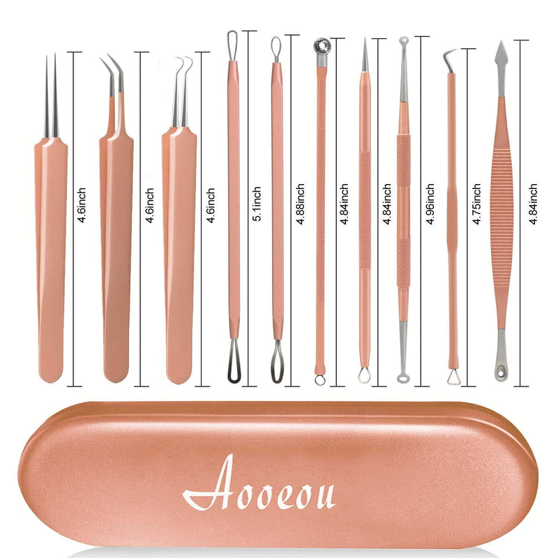 [Australia] - 10 PCS Blackhead Remover Tool Kit, Aooeou Professional Stainless Steel Pimple Popper Tool Treatment for Blemish, Whitehead Popping, Zit Removing for Nose Face Rose gold 