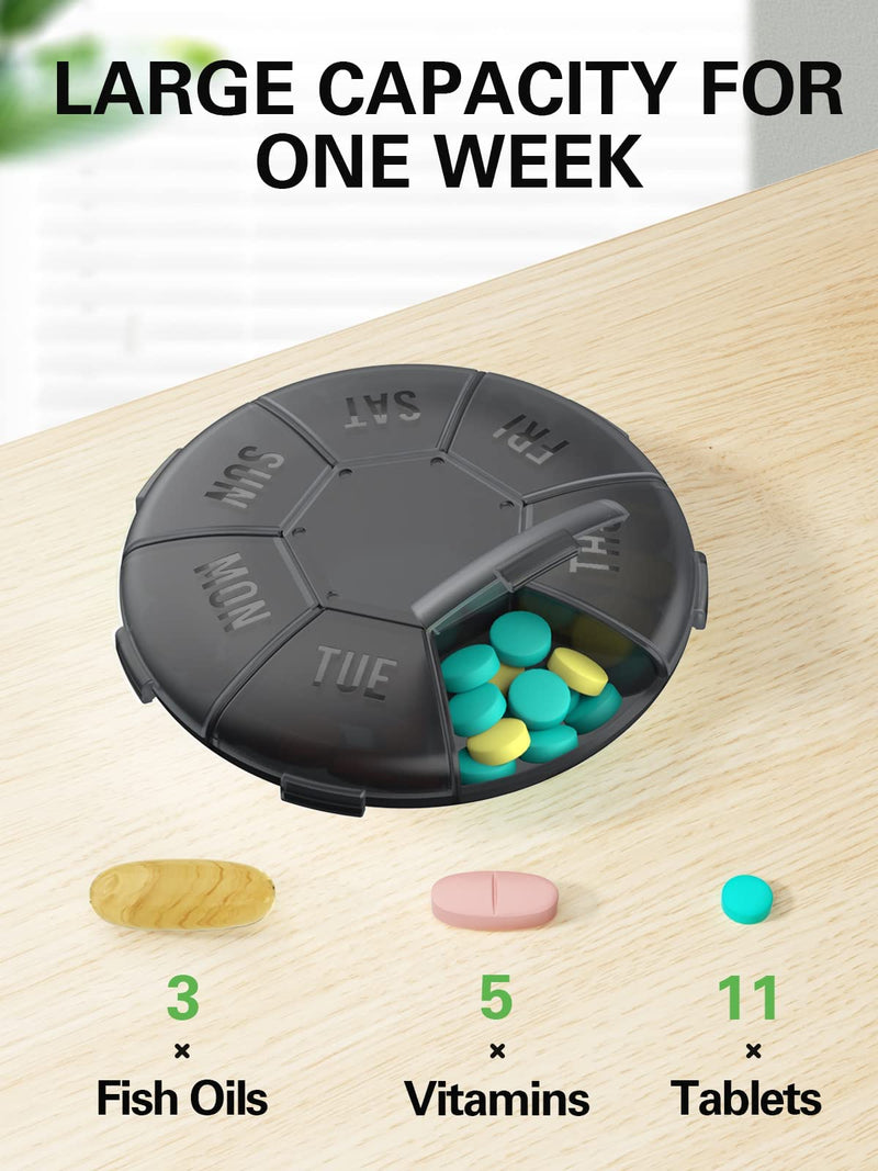 [Australia] - Small Pill Organiser Weekly (2 Pack), Barhon 7 Day Daily Pill Box Cases, 2 Weeks Portable Medicine Container for Vitamin Fish Oil Supplements(Black) Black 