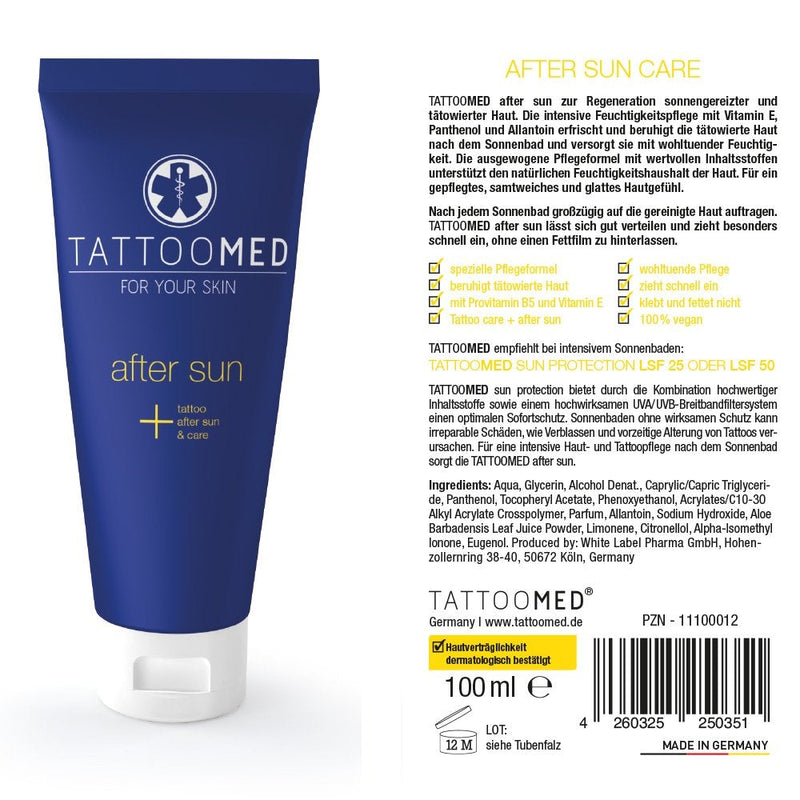 [Australia] - TattooMed After Sun - Cream Lotion For Moisturizing Sensitive and Sun Damaged Tattooed Skin - (1 x 100ml) 