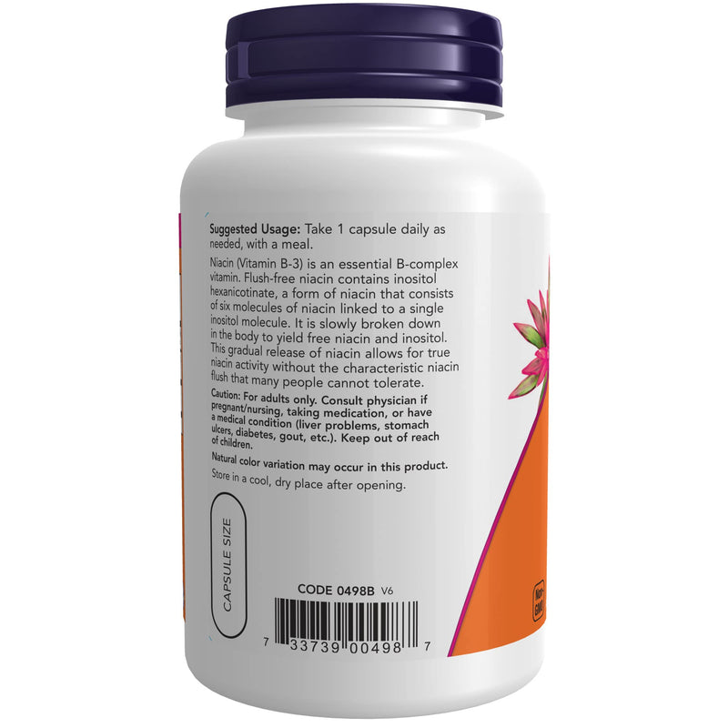 [Australia] - NOW Supplements, Niacin (Vitamin B-3) 500 mg, Flush-Free, Double Strength, Nutritional Health, 90 Veg Capsules 