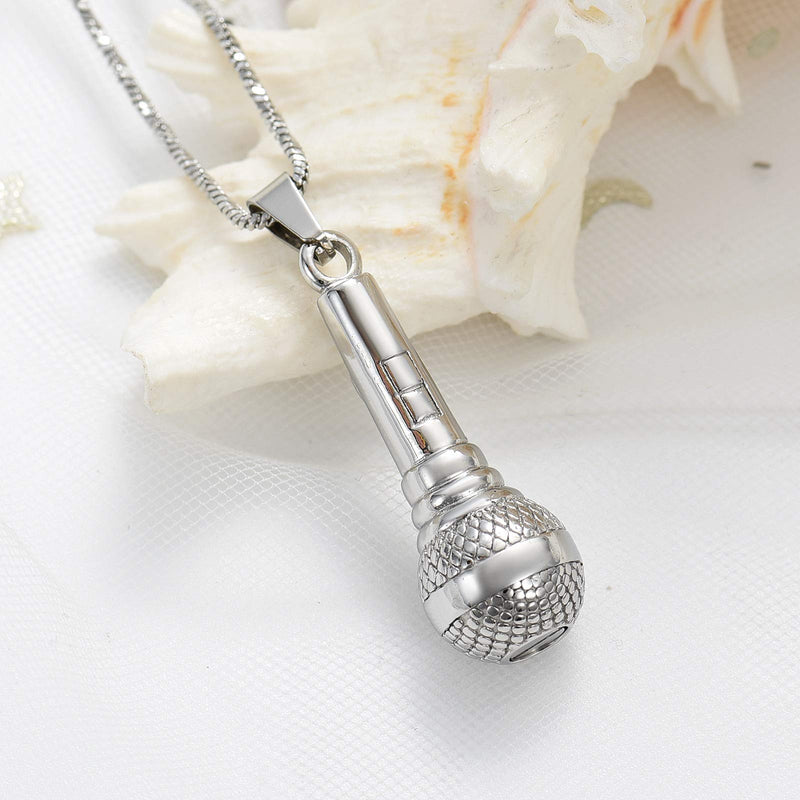 [Australia] - Yinplsmemory Cremation Jewelry Music Note Microphone Urn Necklace for Ashes for Women Men Memorial Ashes Keepsake Urn Necklace Silver 