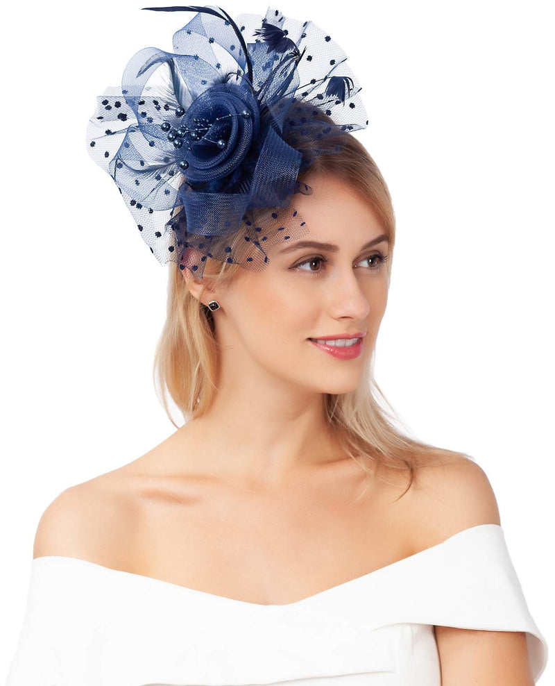 [Australia] - Myjoyday Fascinators for Women Derby Headband Wedding Tea Party Hats Hair Clip for Girls 009-navy Blue 