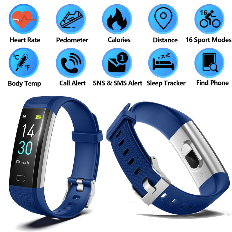[Australia] - ENGERWALL Fitness Tracker with Step Counter /Calories /Stopwatch, Activity Tracker with Heart Rate Monitor, IP68, Health Tracker with Sleep Tracker, Smartwatch, Pedometer Watch for Women Men Kids Blue 