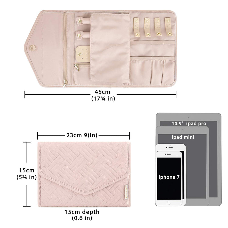 [Australia] - BAGSMART Travel Jewelry Organizer Roll Foldable Jewelry Case for Journey-Rings, Necklaces, Bracelets, Earrings, Soft Pink Small 