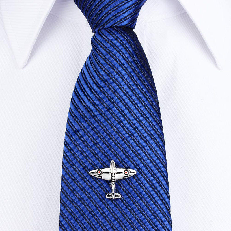 [Australia] - HAWSON Men's Tie Tack Pins Interesting Tie-Pin with Chain for Men Necktie Accessory with Several Colors Silver Airplane 