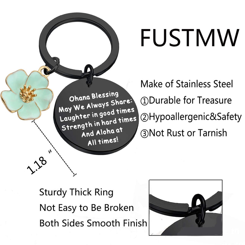 [Australia] - FUSTMW Ohana Keychain Blessing Gifts Hibiscus Charm Keychain Hawaiian Ohana Jewelry Gift for Family Black 