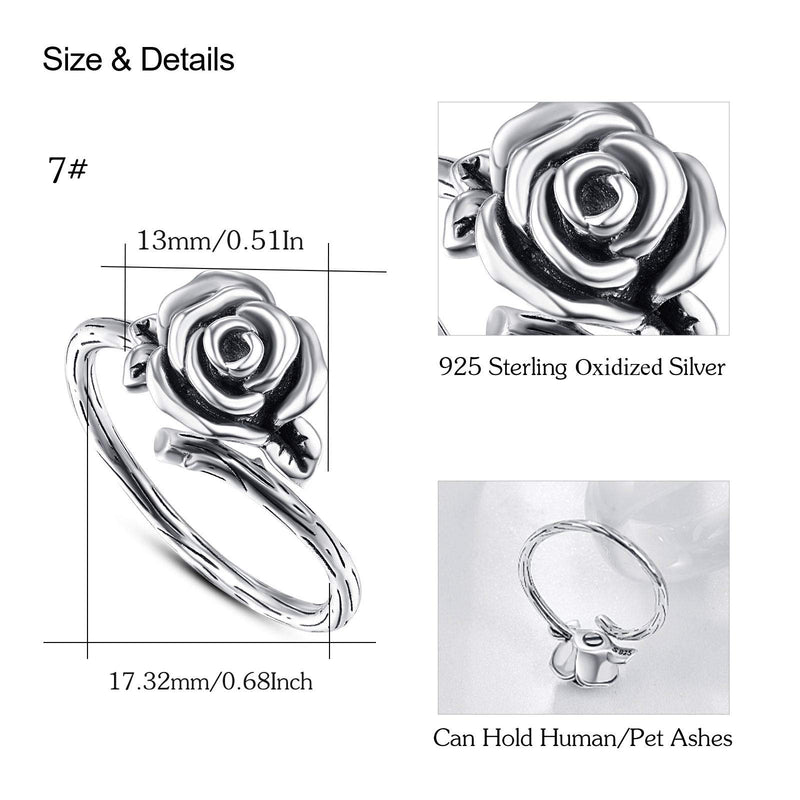 [Australia] - Cuoka Rose Cremation Urn Rings, 925 Sterling Silver Wrap Adjustable Open Rings That Hold Ashes, Keepsake Rings Jewelry Rose Jewelry for Women with Gift Box 8 