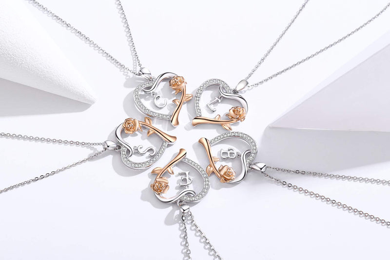 [Australia] - JUSTKIDSTOY Rose Gold Initial Letter Necklaces for Women S925 Sterling Silver Love Heart Letters with Rose Flower Pendant Birthday Jewelry Gifts. L 