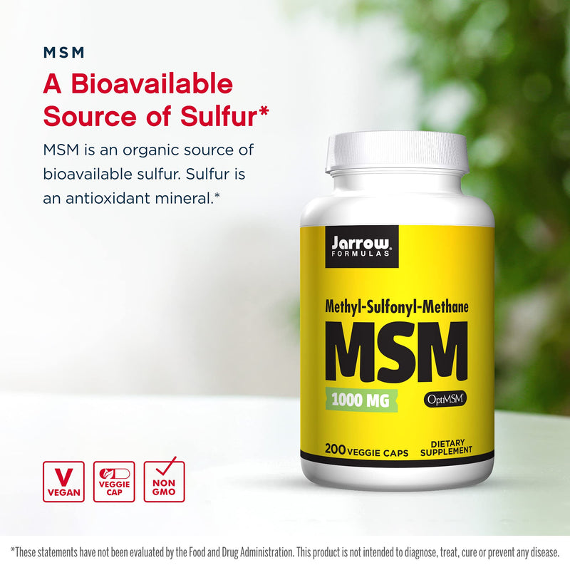 [Australia] - Jarrow Formulas MSM 1000 mg - 200 Veggie Caps - Methylsulfonylmethane - Important Source of Organic Sulfur - Strengthens Joints - Up to 200 Servings Veggie Cap 200 Count (Pack of 1) 