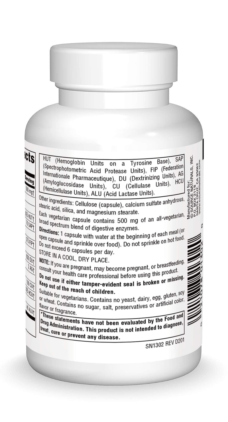 [Australia] - Source Naturals Essential Enzymes 500mg Bio-Aligned Multiple Enzyme Supplement Herbal Defense for Digestion, Gas, Constipation & Bloating Relief - Supports Immune System - 120 Vegetarian Capsules 120 Count (Pack of 1) 
