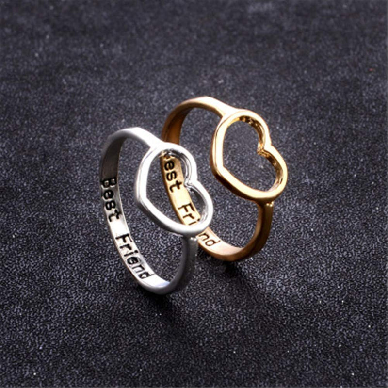 [Australia] - Infinity Love Heart Rings Set for Friendship Geometric hollow peach Heart Engraved Letter Index Finger Rings for Women Girls Graduation Gift 2Pcs/set Best Friend 