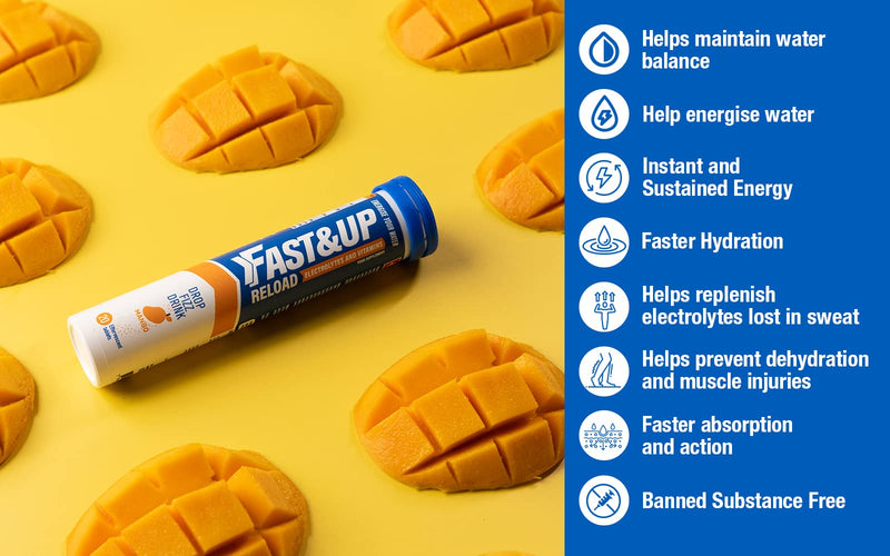 [Australia] - Fast&Up Reload – Instant Hydration and Electrolytes Replenishment - 20 Effervescent Tablets (Mango) Mango 20 Count (Pack of 1) 