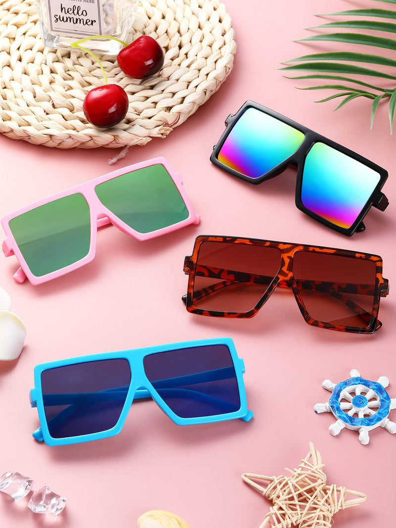 [Australia] - 6 Pieces Kids Oversized Sunglasses Flat Top Square Shades Sunglasses for Kids Classic Colors 