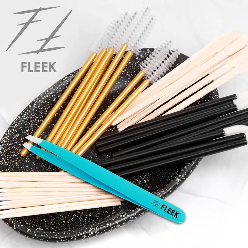 [Australia] - Fleek Eyebrow Tweezers Professional Best Stainless Steel Precision Tweezers Slanted Tweezers for Facial Hair Women & Men (Greenish Blue) Greenish Blue 