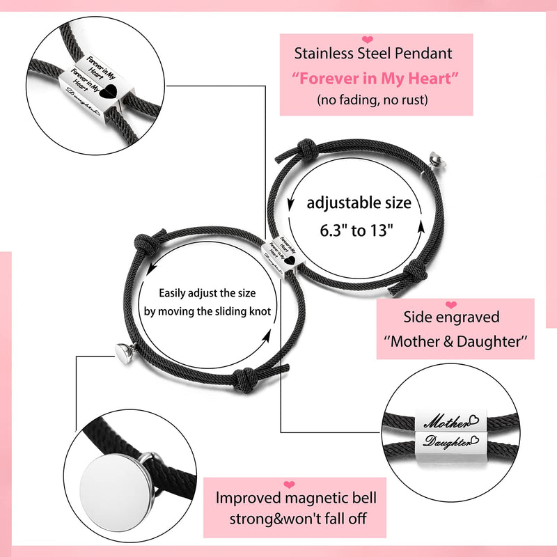 [Australia] - UNGENT THEM Magnetic Connecting Bracelets Set for Mother Daughter Engraved Love Heart Bracelet Mothers Day Jewelry Gifts for Mom Daughter Women Girls Mother & Daughter (Forever in my heart) 