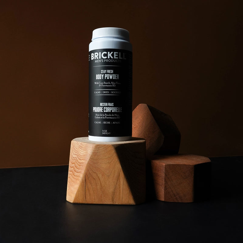 [Australia] - Brickell Men's Products Stay Fresh Body Powder for Men, Natural and Organic Talc-Free, Absorbs Sweat, Keeps Skin Dry (Scented, 5 oz) Scented 142 g (Pack of 1) 