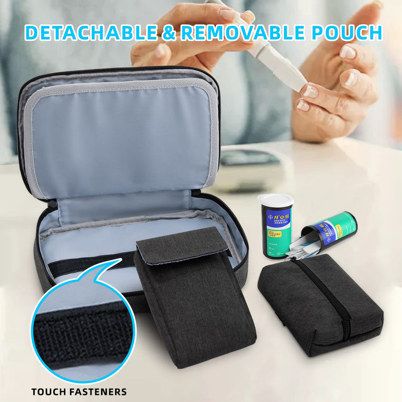 [Australia] - KGMCARE Diabetic Supplies Travel Case with 2 Detachable Pouches, Double Layer Diabetic Supplies Storage Bag for Insulin Pens, Blood Glucose Meter-Bag Only(Dark Gray) Dark Gray 