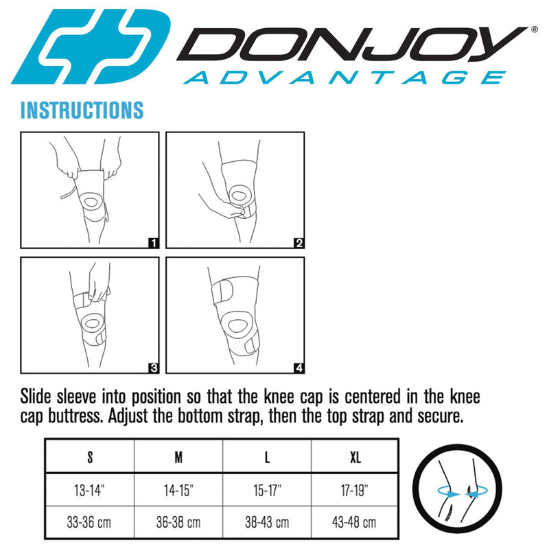 [Australia] - DonJoy Advantage DA161KS03-BLK-XL Knee Sleeve for Sprains, Strains, Soreness, Adjustable Upper, Lower Straps, XL fits 17", 19" X-Large fits 17"-19" 