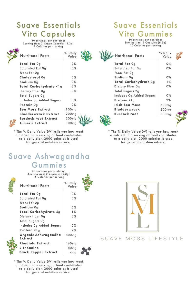 [Australia] - Suave Moss Lifestyle - Natural Sea Moss Capsules, 60 Capsules, Vegan, Bladderwrack, Burdock Root, Turmeric Capsules. Non GMO, Gluten Free. Dr Sebi… 