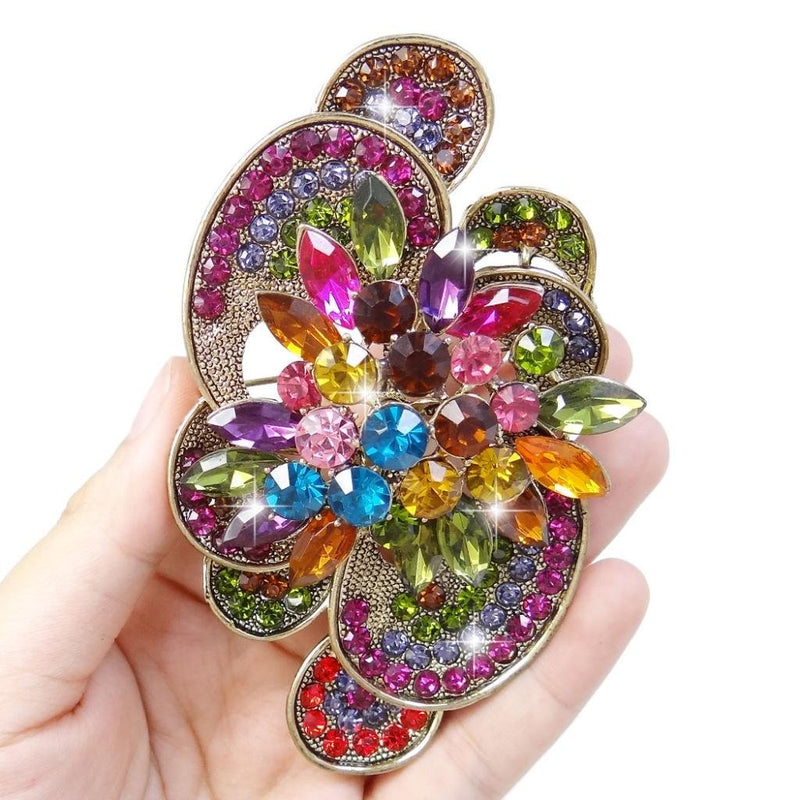 [Australia] - EVER FAITH Austrian Crystal Flower Marquise Shape Brooch Gold-Tone Multicolor 