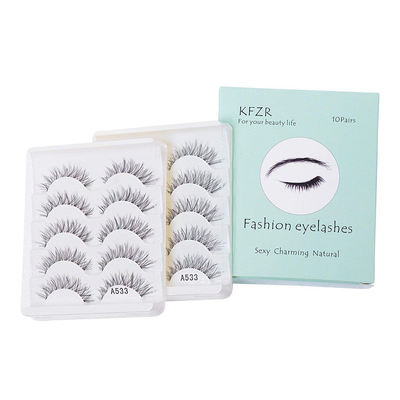 [Australia] - 10 Pairs False Lashes Eyelashes Natural Look Handmade Crisscross 3D Reusable Black 10Pairs A533 