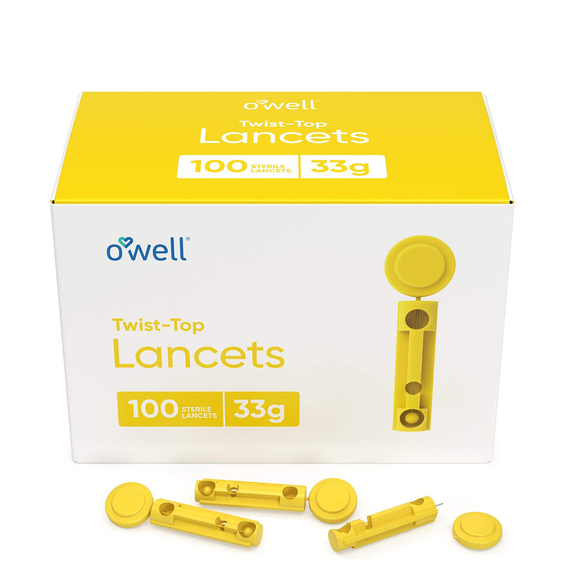 [Australia] - O’Well Twist Top Lancets 33 Gauge, 100 Count | Ultra Thin Needle Lancets for Blood Glucose & Keto Testing | Box of 100 Sterile Lancets 100 Count (Pack of 1) 
