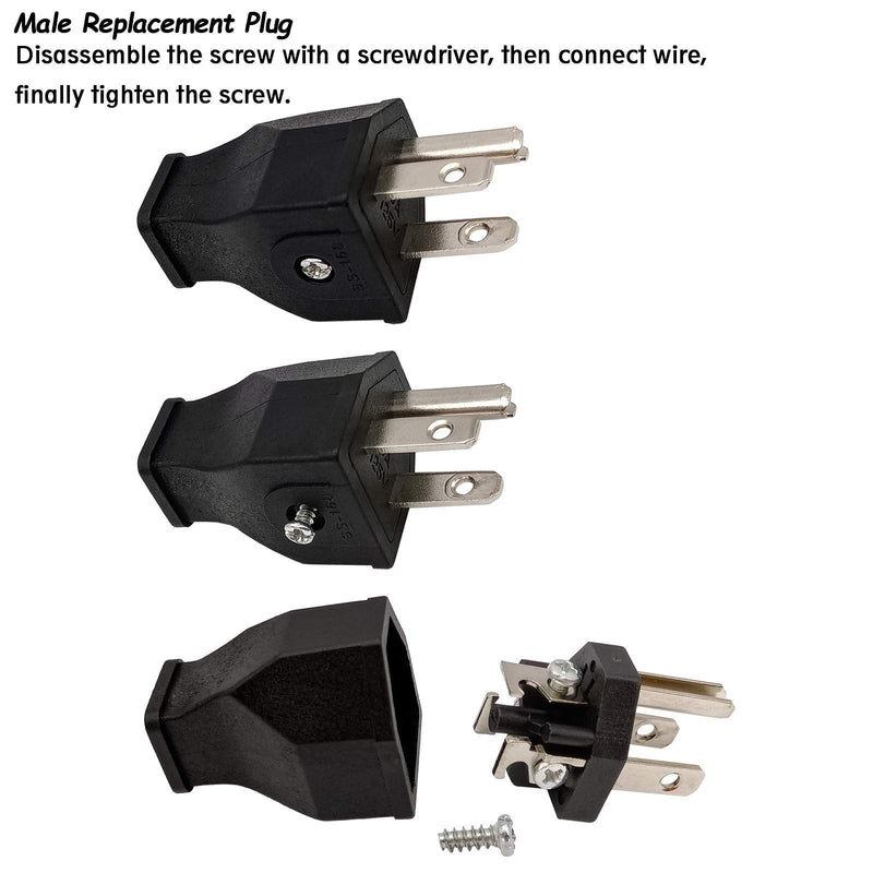 [Australia] - Straight Blade Plug 15 Amp 125 Volt, Grounding 3-Wire Male Extension Cord Replacement, Plug, Straight Blade, Electrical Plugs End Black, 3-Pack 