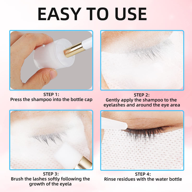 [Australia] - MULAFEE Eyelash Extension Cleanser, Lash Extension Shampoo Kit, Oils, Paraben & Sulfate Free Foaming 60 ML Eyelash Shampoo with Rinse Bottle and Soft Brush Safe for Salon Use and Home Care 