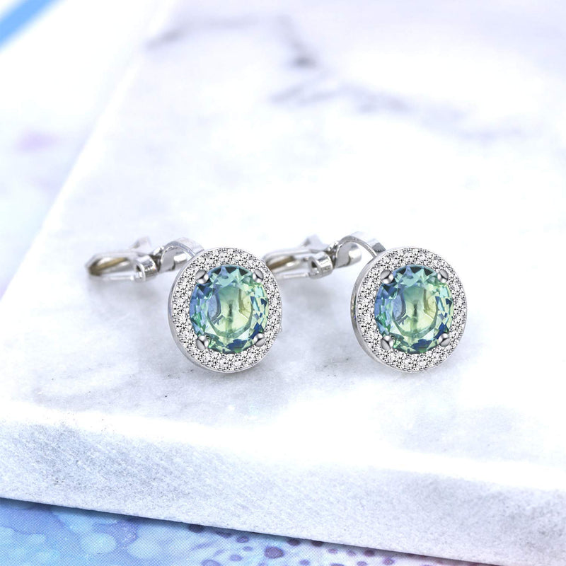 [Australia] - QUKE 8mm Shining Cubic Zirconia Crystal Round Clip On Earrings Non Pierced Jewellery Elegant Stud For Women Girls Ocean Blue 