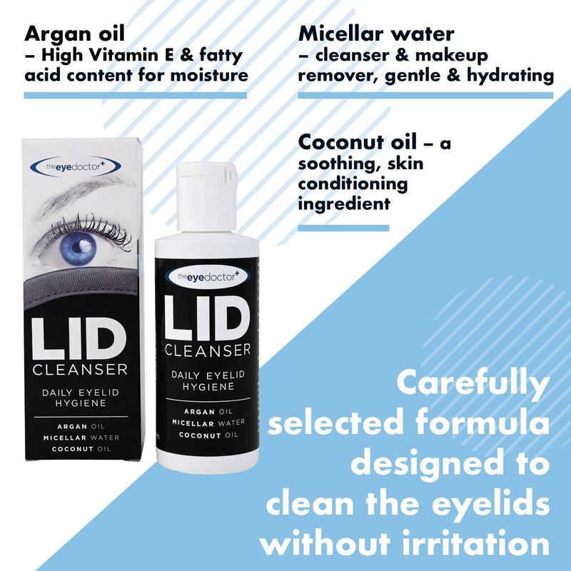 [Australia] - The Eye Doctor Lid Cleanser – Eyelid Cleanser to remove debris and make up from eyelids – Suitable for sensitive eyes – Contains Argan Oil Coconut Oil and Micellar Water 100ml 100 ml (Pack of 1) 