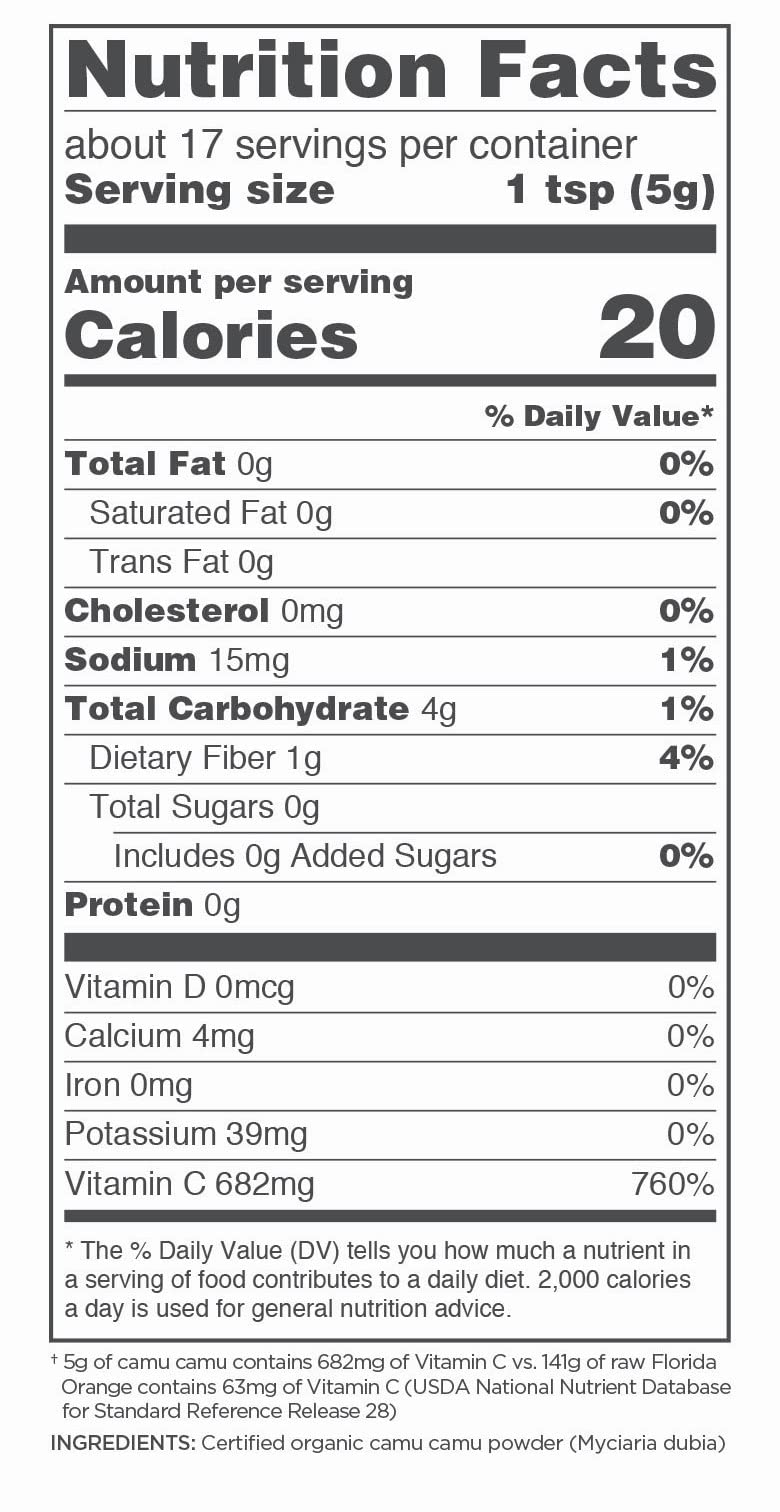 [Australia] - Navitas Organics Camu Camu Powder. Bag, 17 Servings — Organic, Non-GMO, Gluten-Free, 3 Ounce (Pack of 1) (858847000208) 