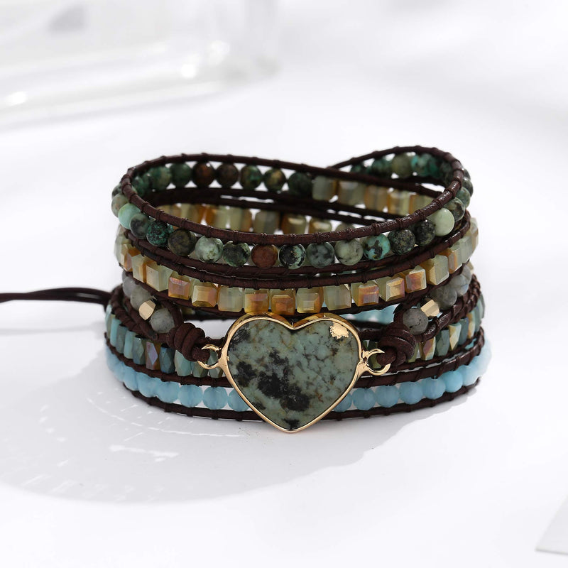 [Australia] - Plumiss Women Boho Handmade Natural Stone Wrap Bracelets Variety Beads Strand Bracelet for Men Collection African Turquoise 