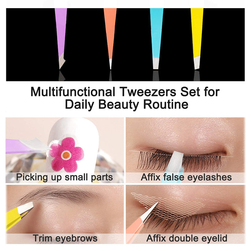 [Australia] - Professional Stainless Steel Tweezers Set-Precision Tweezers Set for Ingrown Hair Remove and Lash Extension, Plucking Tweezers with Leather Case for Ladies Gifts 