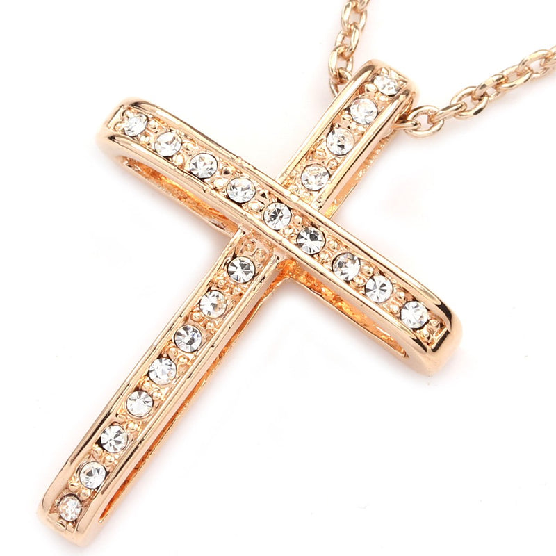 [Australia] - FC Jory White & Rose Gold Plated Crystal Rhinestones Cross Pendant Necklace 