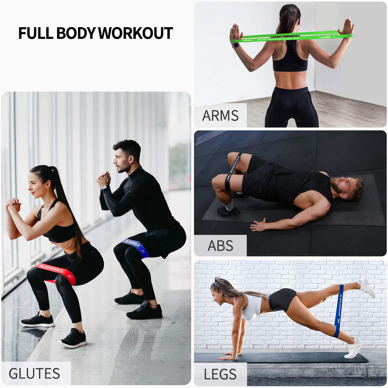 [Australia] - Amonax Resistance Bands Set for Women and Men, Exercise Fitness Home Gym Bands for Legs and Glutes and Arms. Yoga, Pilates Resistant Band Mini Loop Bands, Therapy Stretch Band Green+Blue+Red+Black 