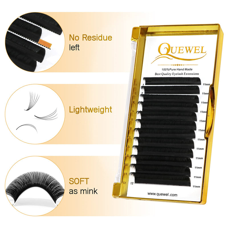 [Australia] - Easy Fan Lashes 0.03C Curl 11mm QUEWEL Easy Fan Russian Lashes 2D-20D Volume Lash Extensions Self Fanning Eyelash Extensions Easy Fan Volume Lashes Automatic Blooming (0.03C 11mm) 11 mm 0.03-C Curl 