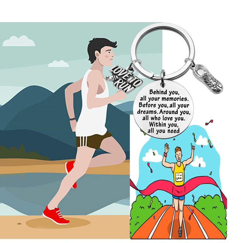 [Australia] - FEELMEM Marathon Runner Gifts Running Keychain Behind You All Memories Before You All Your Dream Keychain Cross Country Track Marathon Jewelry Runner Running Gift Marathon Runner Keychain 