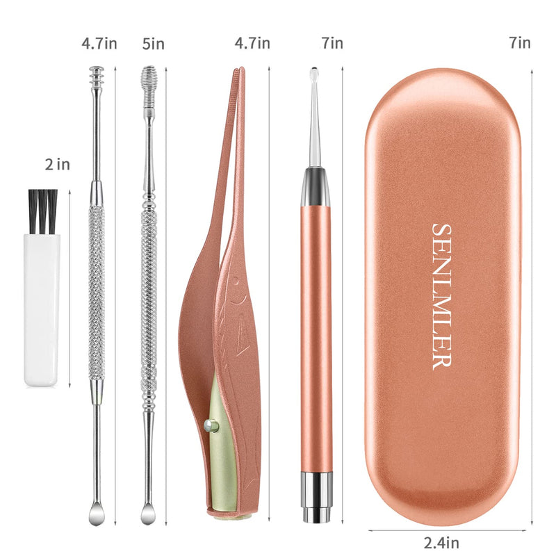 [Australia] - 4 Pack Ear Pick with Light, Ear Cleaner Ear Wax Removal Tool Kit for Kids and Adults, Ear Picks Digger & Tweezers & Spiral Spring Ear Spoon Set with Storage Box (Rose Gold) Style 1 