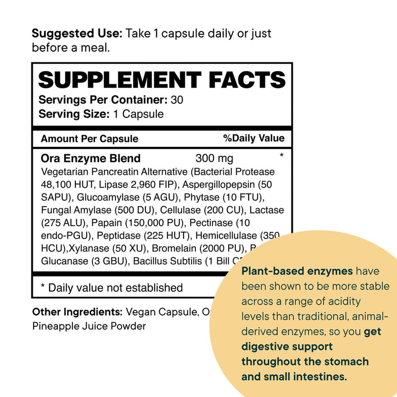 [Australia] - Ora Organic Multi-Enzyme Supplement - Vegan, Gluten Free Enzymes for Digestion with Probiotics for Gut Health, Bloating, Constipation and Gas Relief - 30 Easy to Swallow Capsules 