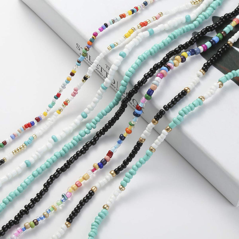 [Australia] - Small Bead Choker Necklace for Women Girls Cute Boho VSCO Beaded Necklaces Adjustable Beach Single Shell Seed Bead Necklace Turquoise Beads Choker Necklace 