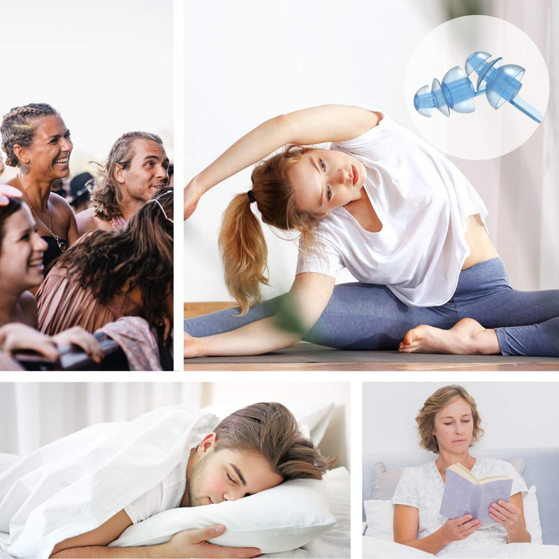 [Australia] - Silicone Ear Plugs for Sleeping Noise Reduction, 3 Pairs Reusable Earplugs Sound Blocking, Snoring Noise Cancelling Ear Plugs for Side Sleepers Study Travel Working - 32dB Hearing Protection Blue 