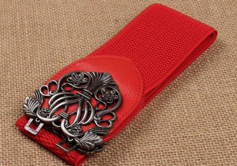 [Australia] - Oyccen Vintage Elastic Belt Women Ladies Stretch Wide Waistband Waist Cincher for Dress Skirt Red 